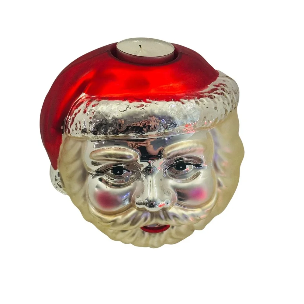 Dept 56 Mercury‎ Glass Santa Votive Tealight Holder Handpainted Xmas Decor Vtg
